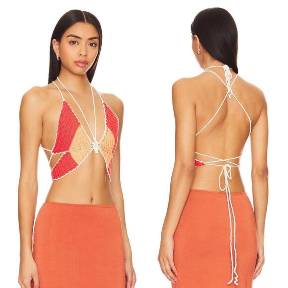 Lovers + Friends Tops - Lovers and Friends Women’s Size Medium Red Orange Butterfly Crochet Top New
